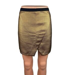 Sisley Women's Gold High Waisted Zipper Back Straight Pencil Mini Skirt Size 4